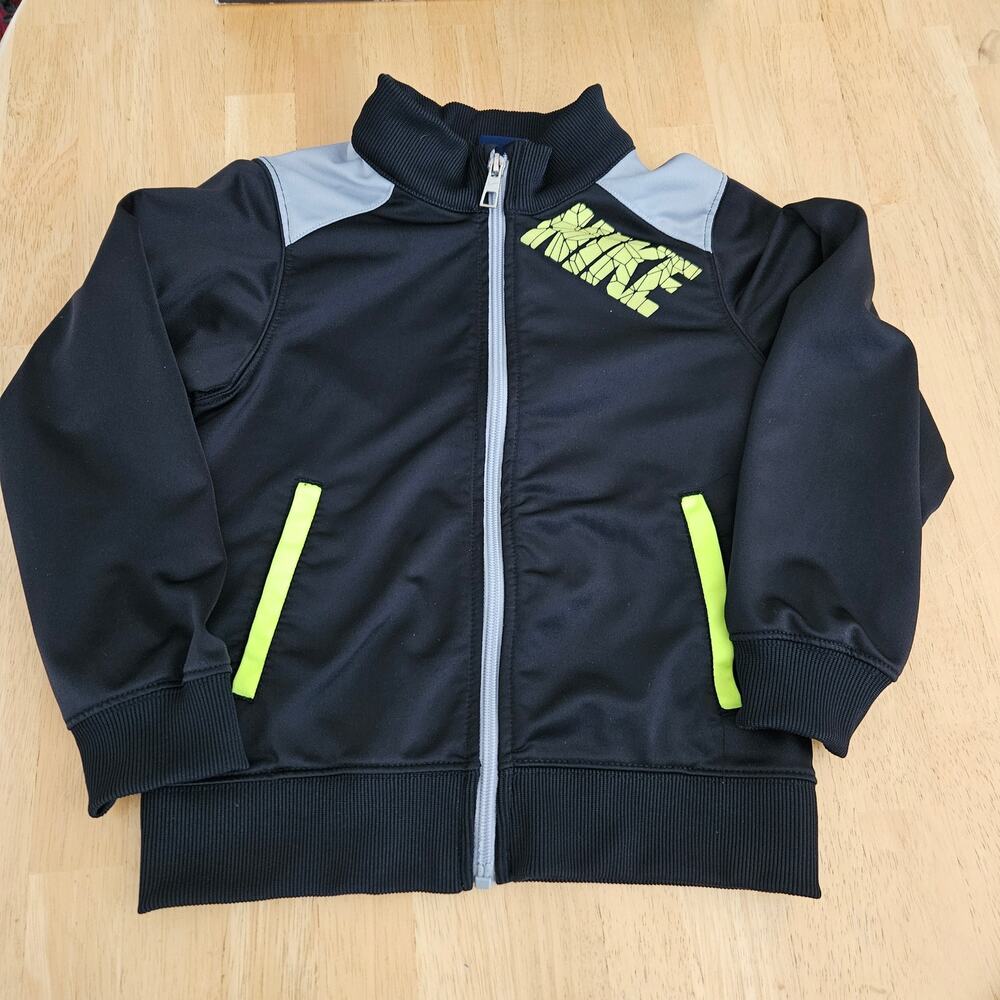 Nike Boys 7 Full Zip Track Jacket Spellout Black Neon Green - Picture 5 of 9